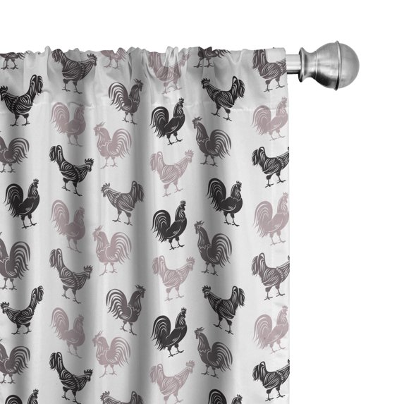 Ambesonne Rooster 4-Panel Curtains, Cockerel Chicken Poultry, 56"x84", Charcoal Grey Pale Mauve