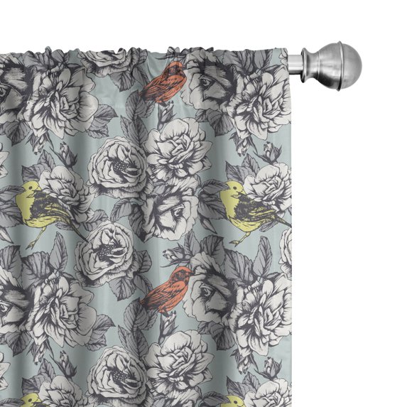 Ambesonne Rose Window Curtains, Birds Romantic Vintage Floral, Each 28" W x 63" L, Blue Grey and Multicolor