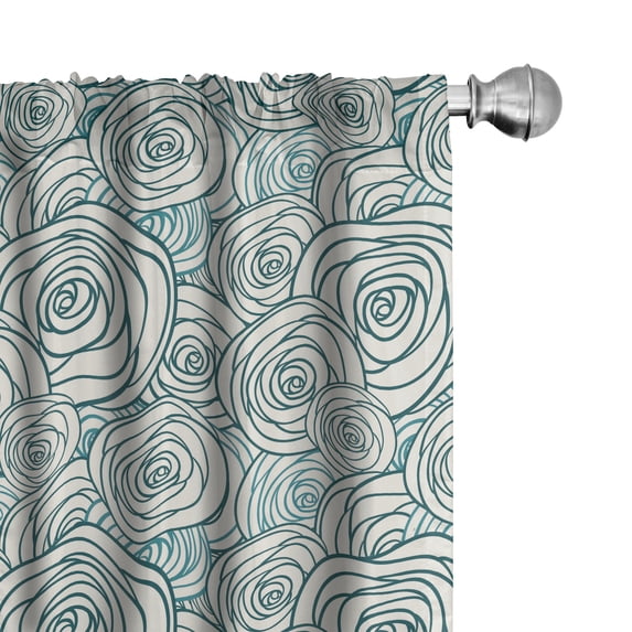 Ambesonne Rose Window Curtains, Doodle Outlines of Flowers, Each 28" W x 95" L, Dark Teal Teal and Cream