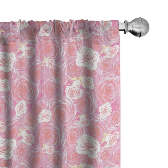 Ambesonne Rose Window Curtains, Romantic Blooming Flora, Each 28" W x 84" L, Pink Purple