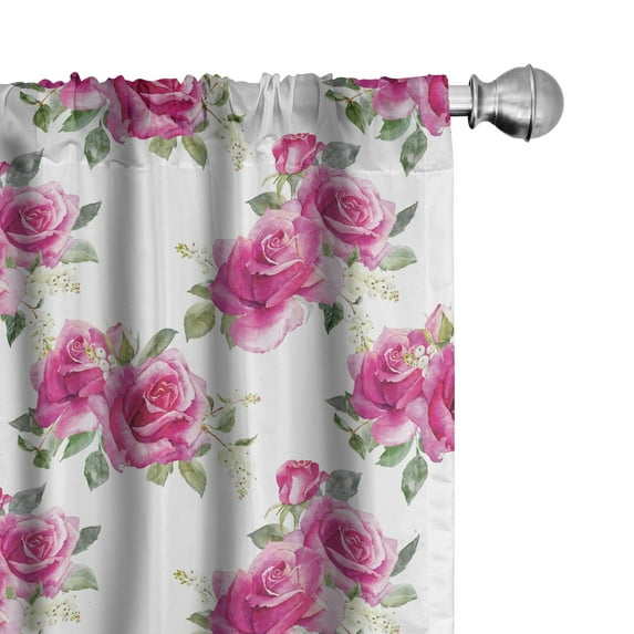 Ambesonne Rose Window Curtains, Romantic Posy of Flowers, Each 28" W x 95" L, Reseda Green Off White