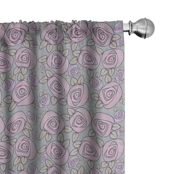 Ambesonne Rose Window Curtains, Romantic Spiraling Silhouettes, Each 28" W x 63" L, Blue Grey Pale Taupe
