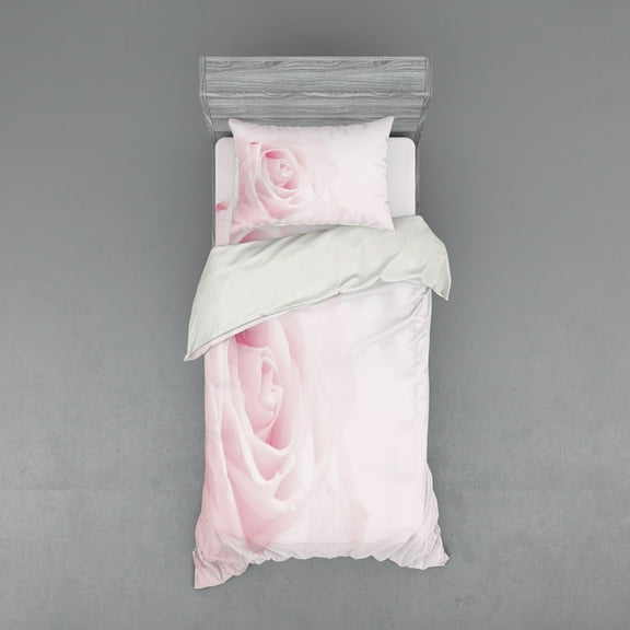 Ambesonne Rose Bedding Set 3 Pcs, Close up Pink Flourish, Twin XL, Pale Pink