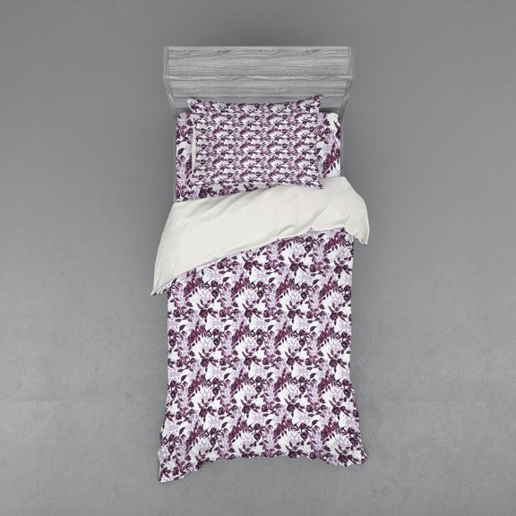 Ambesonne Rose Bedding Set 3 Pcs, Watercolor Geometric Art, Twin, Plum Dried Rose Lavender