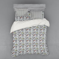 Ambesonne Rose Bedding Set 4 Pcs, Birds Romantic Vintage Floral, Queen, Blue Grey and Multicolor