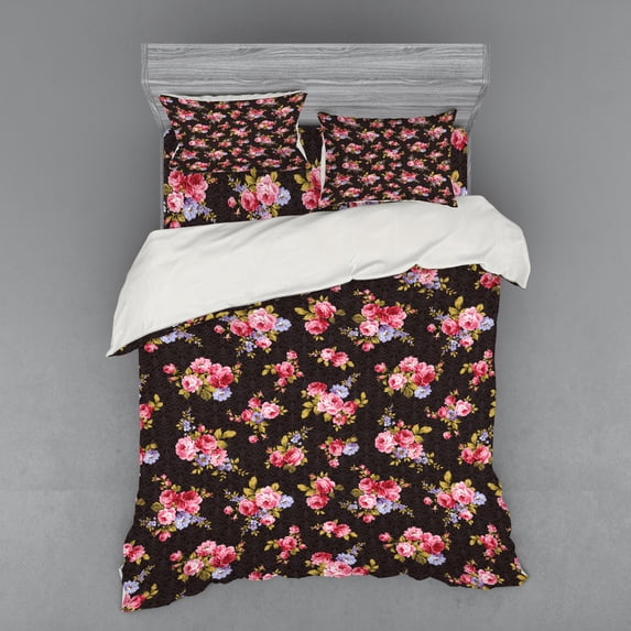 Ambesonne Rose Bedding Set 4 Pcs, Vintage Corsage Antique, Queen, Multicolor