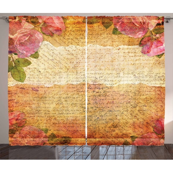 Ambesonne Rose Curtains 2 Panel Set, Floral Retro Nostalgic, 108" x 90", Cream Pink