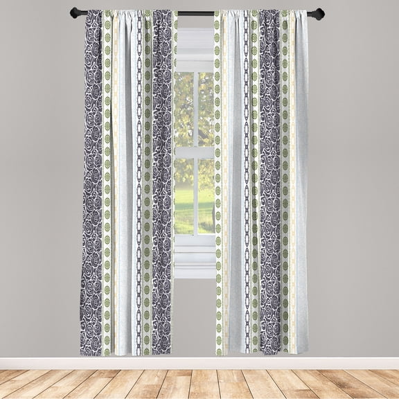 Ambesonne Rose Curtains, Art Classical Victorian Motifs, Pair of 28"x63", Purpleblue Cream