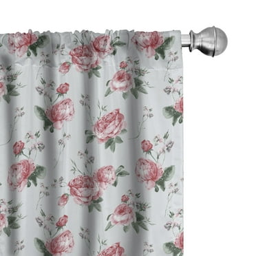Ambesonne Rose Curtains, Pink Blossom English Flora, Pair of 28"x84", Reseda Green Pink