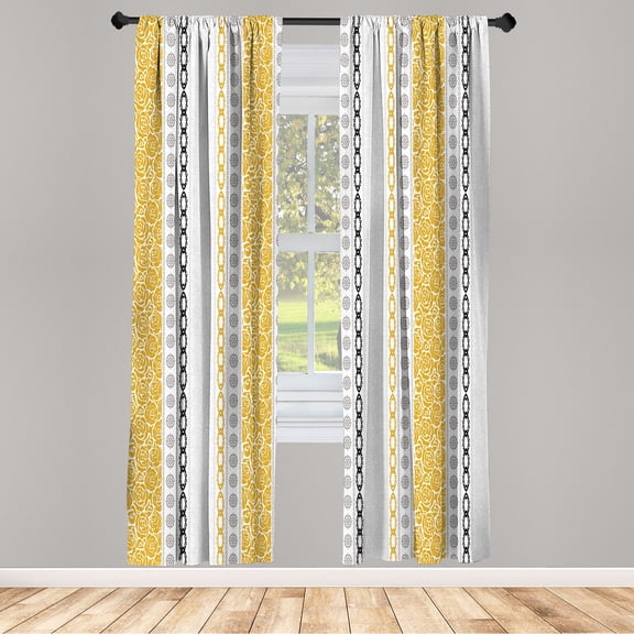 Ambesonne Rose Curtains, Victorian Motifs Classical Art, Pair of 28"x95", Mustard Beige