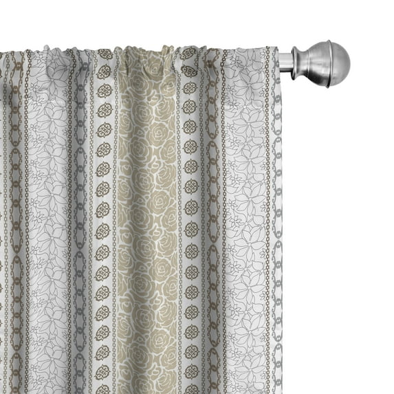 Ambesonne Rose Curtains, Vintage Floral Victorian, Pair of 28"x63", Grey Tan and White