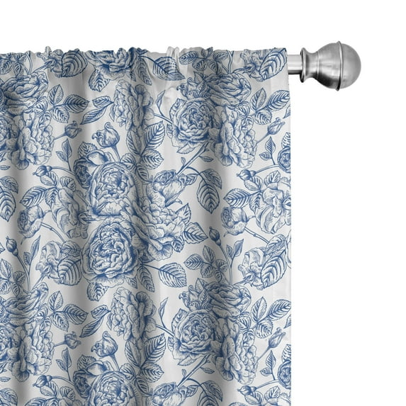 Ambesonne Rose Curtains, Vintage Monochromatic Flower, Pair of 28"x63", Dark Violet White