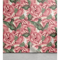 Ambesonne Rose Design Peel & Stick Wallpaper for Home, Vintage Delicate Floral, 13"x36", Pale Pink Peacock Green