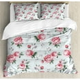 thumbnail image 1 of Ambesonne Rose Duvet Cover Set, Pink Blossom English Flora, Queen, Reseda Green Pink, 1 of 6