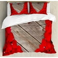 thumbnail image 1 of Ambesonne Rose Duvet Cover Set, Vibrant Petals Heart Shape, Queen, Vermilion Cocoa, 1 of 3