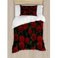 thumbnail image 1 of Ambesonne Rose Duvet Cover Sets, Retro Petals Leaves Growth, 2-Twin, Ruby Hunter Green Black, 1 of 4