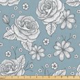 thumbnail image 1 of Ambesonne Rose Fabric by the Yard Upholstery, Retro Drawn Blossoms on Blue, 10 Yards, Pale Blue Grey and White, 1 of 5
