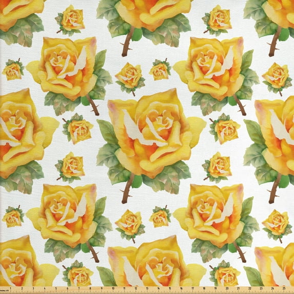 Ambesonne Rose Fabric by the Yard Upholstery, Roses Natural Beauty, 5 Yards, Multicolor