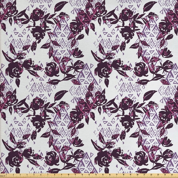 Ambesonne Rose Fabric by the Yard Upholstery, Watercolor Geometric Art, 2 Yards, Plum Dried Rose Lavender
