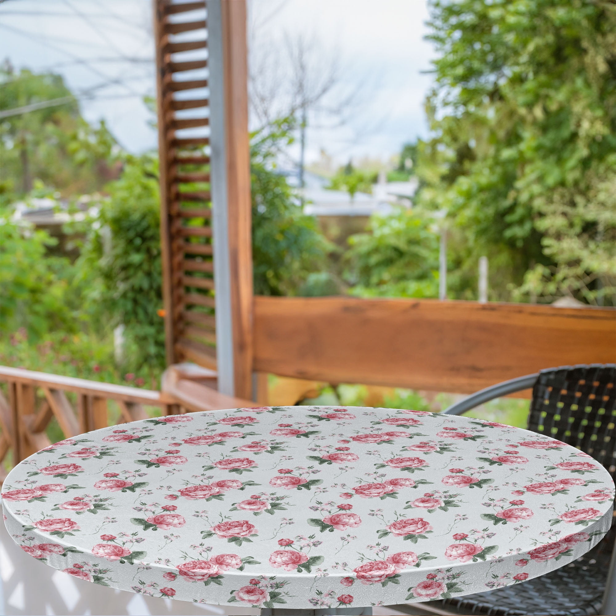 IBILIU Fitted Round Tablecloth 58 Inch - Watercolor Peacock Cherry Blossom Design, Elastic Edge | For 45-50" Tables