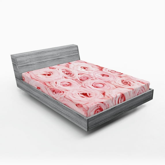 Ambesonne Rose Fitted Sheet, Fresh Garden Yard, California King, Pale Pink