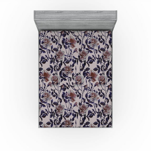 Ambesonne Rose Fitted Sheet, Gothic Flowers Vintage Print, California King, Blush Quartz and Dried Rose