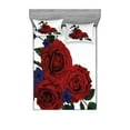 thumbnail image 1 of Ambesonne Rose Fitted Sheet & Pillow Sham Set, Red Bloom Gentle Florets, Full, Hunter Green Violet Blue, 1 of 2