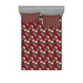 thumbnail image 1 of Ambesonne Rose Fitted Sheet & Pillow Sham Set, Skulls Red Blossoms Retro, Queen, Vermilion Tan Green, 1 of 2