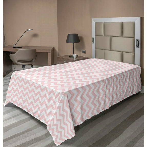 Ambesonne Rose Flat Sheet, Old Fashioned Zig Zags, TwinXL Size, Rose and White
