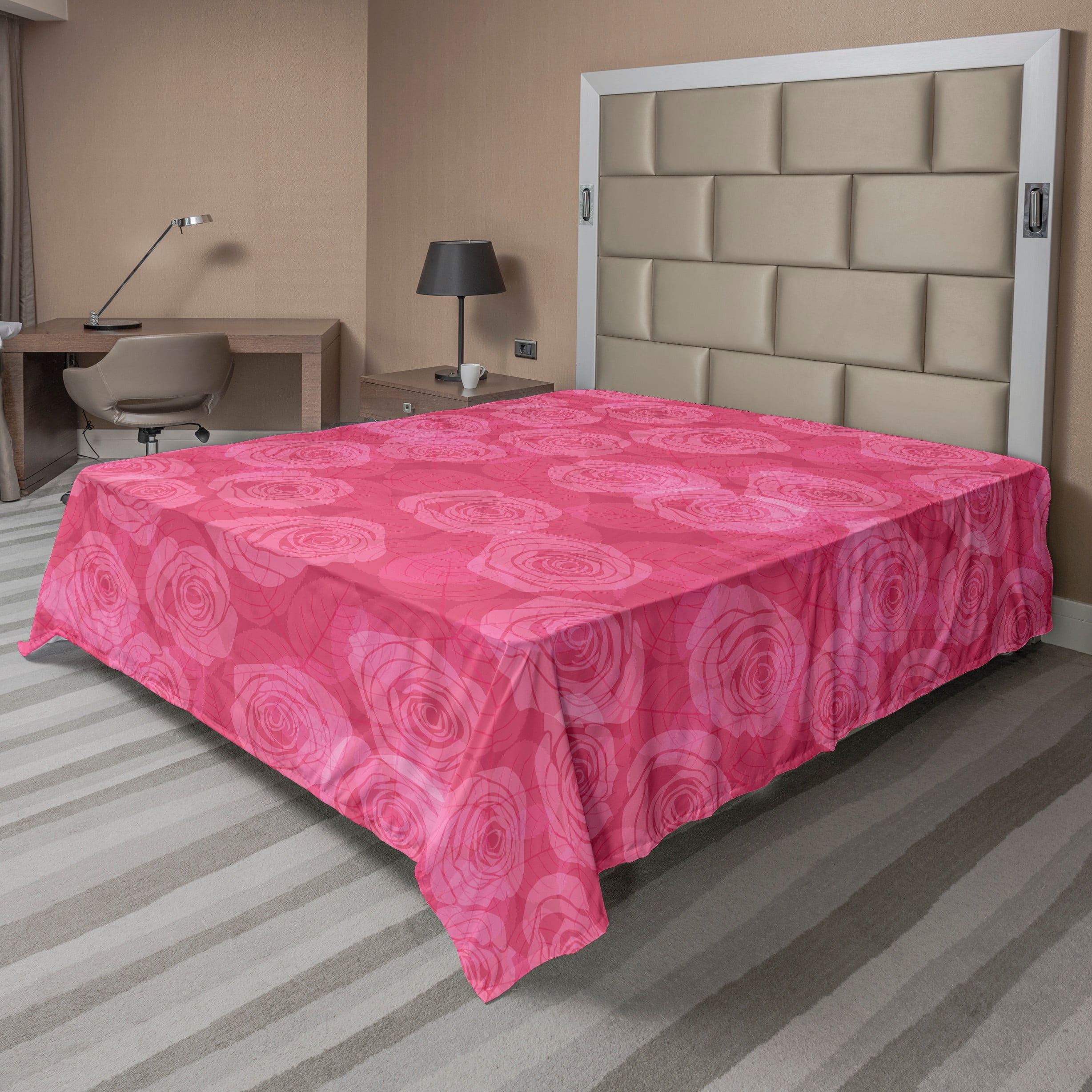 Pink Roses Sheets Ambesonne Rose Flat Sheet, Shades of Pink Romantic, Full Size, Pink ...
