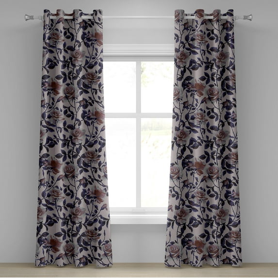 Ambesonne Rose Grommet Curtain, Gothic Flowers Vintage Print, 50"x96", Blush Quartz and Dried Rose