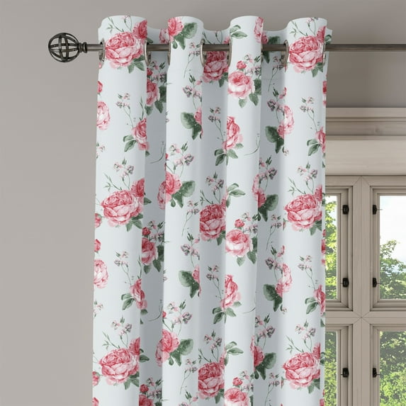 Ambesonne Rose Grommet Curtain Single Panel, Pink Blossom English Flora, 50"x60", Reseda Green Pink