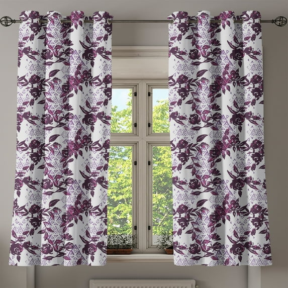 Ambesonne Rose Grommet Curtain, Watercolor Geometric Art, 50" x 54", Plum Dried Rose Lavender