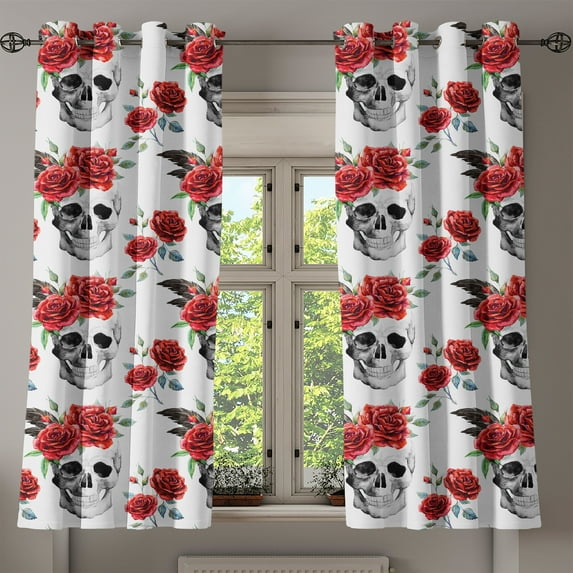 Ambesonne Rose Grommet Curtain, Watercolor Gothic, 50" x 54", Vermilion Black Green