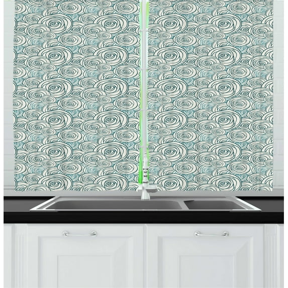 Ambesonne Rose Kitchen Curtains, Doodle Outlines of Flowers, 55"x45", Dark Teal Teal and Cream