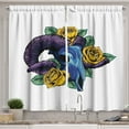 Ambesonne Rose Kitchen Curtains, Goat Skull with Flowers Art, 55"x39