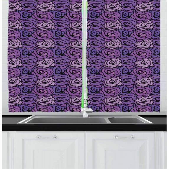 Ambesonne Rose Kitchen Curtains, Romantic Bouquet Pattern, 55"x39", Purple and Lavender