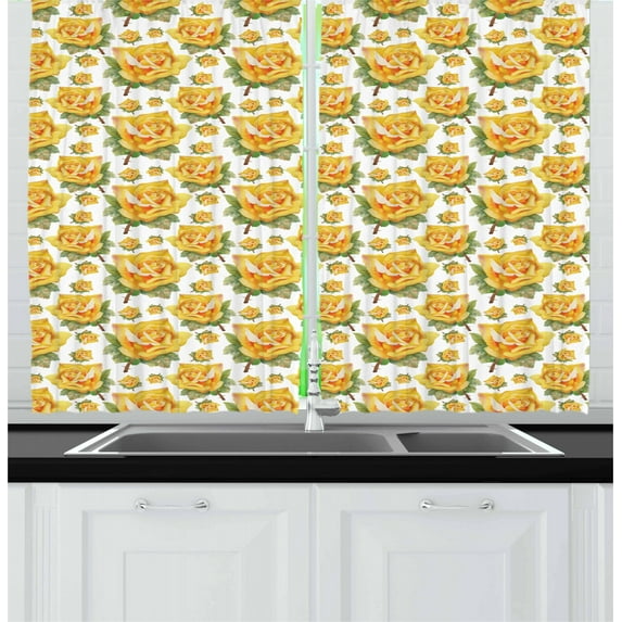 Ambesonne Rose Kitchen Curtains, Roses Natural Beauty, 55"x39", Multicolor