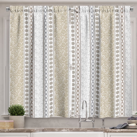 Ambesonne Rose Kitchen Curtains, Vintage Floral Victorian, 55"x39", Grey Tan and White