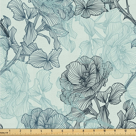 Ambesonne Rose Pattern Fabric by the Yard Upholstery, Bohemian Forest Print, 10 Yards, Almond Green Seafoam