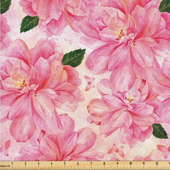 Ambesonne Rose Pattern Fabric by the Yard Upholstery, Print of Boho Floral, 3 Yards, Hot Pink Hunter Green