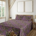 thumbnail image 1 of Ambesonne Rose Pattern Fitted & Flat Sheet with Shams 4 Pcs Set, Botany Leaves Dreamy, Calking, Pale Purple Sand Brown, 1 of 5