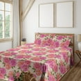thumbnail image 1 of Ambesonne Rose Pattern Fitted & Flat Sheet with Shams 4 Pcs Set, Garden Leafy Pattern, Calking, Fern Green Soft Pink, 1 of 5
