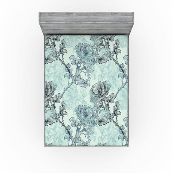 Ambesonne Rose Pattern Fitted Sheet, Bohemian Forest Print, California King, Almond Green Seafoam