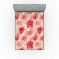 thumbnail image 1 of Ambesonne Rose Pattern Fitted Sheet, Delicate Autumn Floral, Queen Size, Dark Coral Pale Pink, 1 of 5
