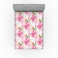 thumbnail image 1 of Ambesonne Rose Pattern Fitted Sheet, Retro Romantic Floral, Full Size, Hot Pink Pistachio Green, 1 of 5