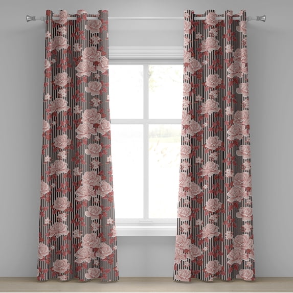 Ambesonne Rose Pattern Grommet Curtain, Boho Autumnal Flowers, 50"x72", Pale Pink Cinnamon Blush