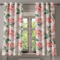 Ambesonne Rose Pattern Grommet Curtain, Flowers Boho Feelings, 50"x60", Pale Pink Reseda Green