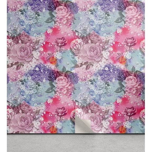 Ambesonne Rose Pattern Peel & Stick Wallpaper for Home, Boho Winter Flowers, 13"x36", Lilac Hot Pink Violet