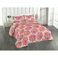 thumbnail image 1 of Ambesonne Rose Pattern Quilted Bedspread Set 3 Pcs, Garden Leafy Pattern, Queen, Fern Green Soft Pink, 1 of 4